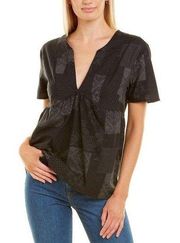 NWT James Perse Patchwork Pring Top Short Sleeve Black Reversible Size 4 Small