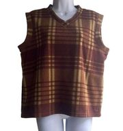 Aritzia  TNA Womens Small Brown Yellow Plaid Oversized Fleece Sweater Vest Top