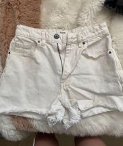 High rise white mom jean shorts