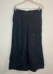 H Halston Black 100% Linen Wide Leg High Waist Lagenlook Women Medium Pants