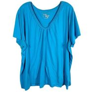 JMS Just My Size Plus Size 4X Tee 26W 28W Top Solid Turquoise Blue V Neck 751