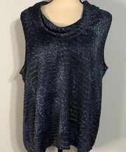 H by Halston Navy Snake Print Sleeveless Cowl Neck Hi-Lo Tunic Blouse Women's XL