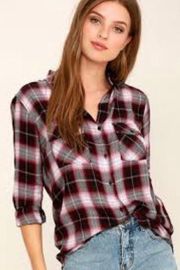 UO Plaid Button Down Flannel Shirt Long Sleeves Fall