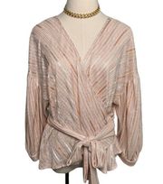 MISA Liana surplice wrap tie waist blush pink copper blouse top size medium M￼