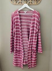 Charming Charlie Striped Open Front Cardigan Pink Sz Small