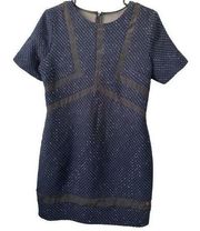 New Adelyn Rae Dress Large Navy Blue Black Basketweave Sparkles Polyester Mini