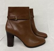 NEW Womens Brown leather heeled boots shoes buckle SZ 8M gold