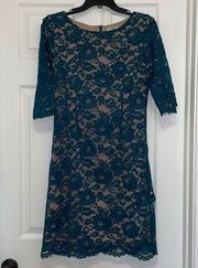 Molly Bracken ModCloth Teal Lace Overlay 3/4 sleeve dress