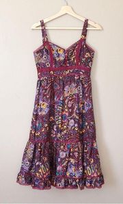 Betsey Johnson • vintage silk dress paisley midi retro 70s colorful lace peasant