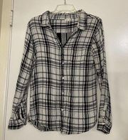 SUNDRY black white plaid flannel button down flannel shirt size 2 medium