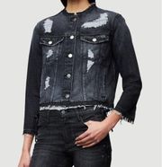 Frame Denim Gaven Black Distressed Rigid Hem Denim Jacket XS