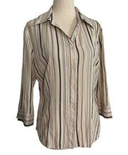 Apt. 9 Petite Women Sz Medium Petite Striped Collared Shirt Button Up (16-239P)