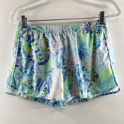 Lilly Pulitzer Luxletic Ocean Trail Athletic Nylon Active Shorts Green Blue M