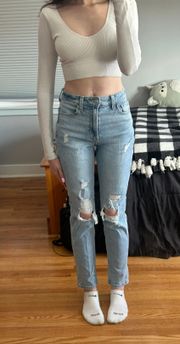 blue ripped mom jeans