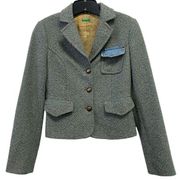 United Colors of Benetton Tweed Blazer Blue Green Denim Professor Patches Sz 40