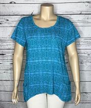 Fresh Produce NWT Size 1X Blue Serengeti Twin Peaks Knit Top Shirt w/ Pockets