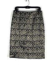 Alex Marie Black Gold Jacquard Brocade High Waisted Pencil Skirt Size 8