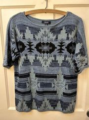 Chap's Blue Geometric Aztec Design - Pull Over Short Sleeve Sweater Vest Large