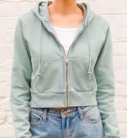 Brandy Melville John Galt Light Green Cropped Zip-Up Hoodie Jacket