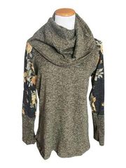 Womens Acting Pro Boutique Floral Sleeve Oversized Cowl Neck Sweater - Sz L