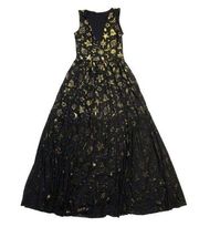 NWT BlackMilk Burned Velvet Christmas Baubles in Black Gold V-neck Maxi Dress S