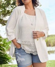Maurices White Collared 3/4 Sleeve Crepe Single Button Blazer
