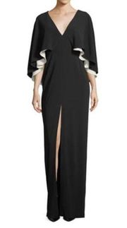 NTW Halston Heritage Colorblock V-neck Cape Evening Gown SZ 4 Black Mrsp $395