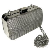 Bebe USA Metal Frame Fashion Clutch HANDBAG Purse Silver Shoulder Chain Strap