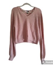 Rue 21  Dusty Pink Fuzzy Eyelash V Neck Balloon Sleeve Crop Sweater