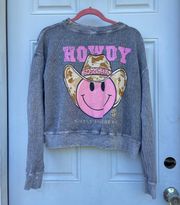 Simply Southern Howdy pink  smiley face rustic grey ribbed crewneck🩷🤠🩶