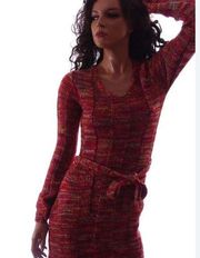 Bobbie Brooks Multicolor Space Dye Knit Sweater Dress Midi L Tie Pockets Y2K