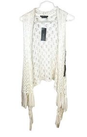 Bcbgmaxazria Crochet White Womens Vest Open Front Shawl Cardighan NWT M