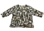 Ruby RD‎ black/tan/gold embellished V Neck 3/4 sleeve cotton blend top 2XL