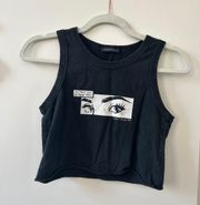 Black Cropped Tank With Design