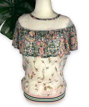 Floral Embroidered Ruffle Detail Sheer Top