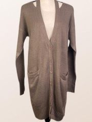 LOVERICHE oversized cardigan sweater with cut-outs at the shoulders, Small. EUC