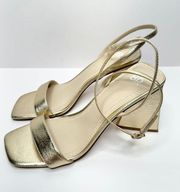 BP Sandals Size 9 Gold Parker Ankle Strap Chunky Triangular Open Toe High Heels