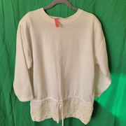 Vintage Energie by Currants White Crewneck Lace Hem Women's Sweater Size Large