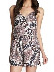 1. State Womens Small S Bohemian Print Romper Shorts Elasticized Waist