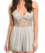 Main Strip Light Gray Lace Top Romper (Small)