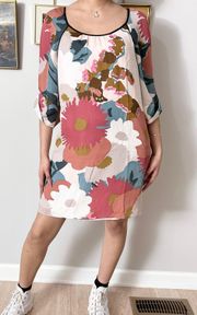 quarter sleeve floral silk dress