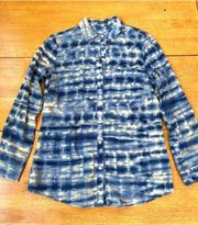 J.McLaughlin Lois Tencel Shirt in Tie Dye in blue tones promotions luxe, Size S