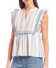 Ella Moss Natalia Ruffle Baby Doll Top Sleeveless Fringe Size Large L EUC L2191