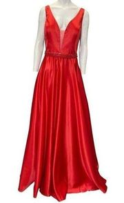 Dave & Johnny A-Line V-Neck Gown Red Size 18 NWT