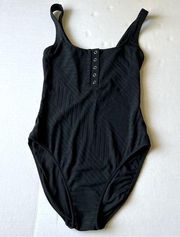 Aerie XO Ribbed Henley one piece swimsuit full coverage black small low back