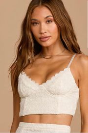 , Cream Embroidered Lace Cropped Cami Tank Top