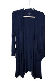 Cuddl Duds Womens Size M Long Line Cardigan Robe Duster Stretch Blue Modal Snaps