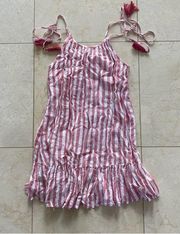 Blue Island NWOT Pink and Cream Striped Tassel Dress Sz Medium