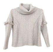 Artisan NY Wool Blend Tan Knit Turtleneck Sweater Fringe Sz M