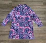 LAUREN RALPH LAUREN L Night Shirt Gown Pink blue Paisley Monogram Button Up